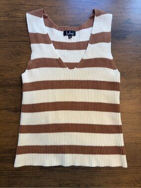 Lulu's Cream & Brown Striped V-Neck Knit Sweater Tank Top
